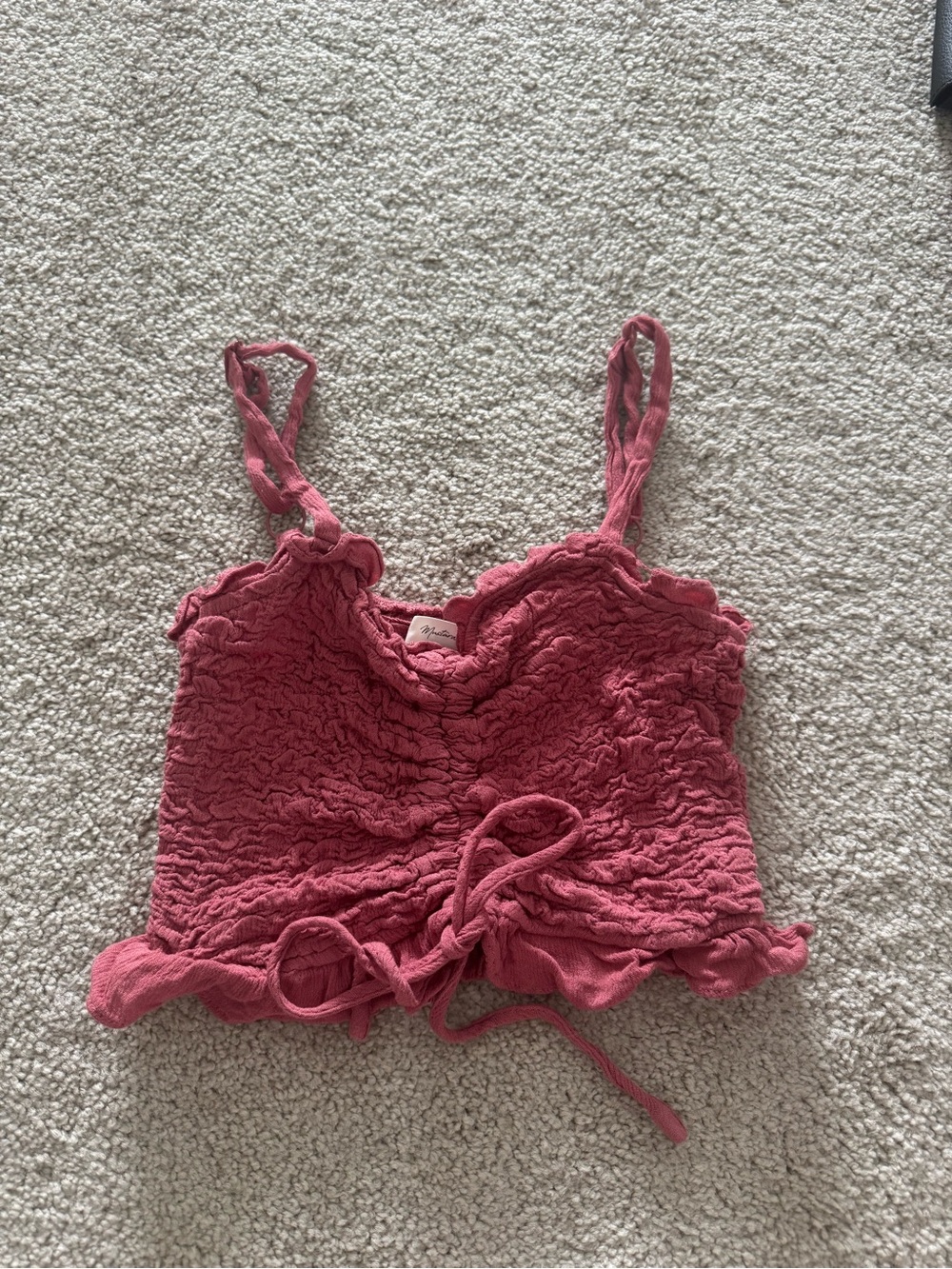Madewell Rose Pink Ruched Tie-Front Cropped Camisole